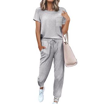 Ekouaer Women's Soft Short-Sleeve Pajama Set with Long Pants