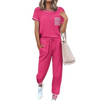 Ekouaer Womens Pajama Sets Short Sleeve Pjs Lounge Set 2 pc Sleepwear With Long Pants