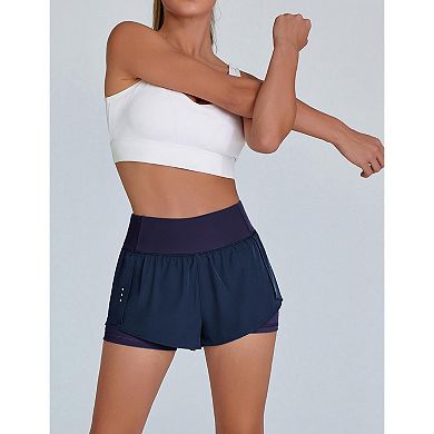 Pinspark Women's Athletic Shorts with Liner Double Layer Gym Shorts for Workout Dancing