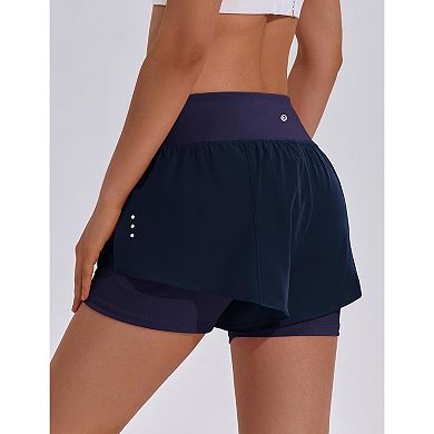 Pinspark Women's Athletic Shorts with Liner Double Layer Gym Shorts for Workout Dancing