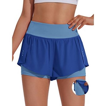 PINSPARK Women's Athletic Shorts with Liner Double Layer Gym Shorts for Workout Dancing