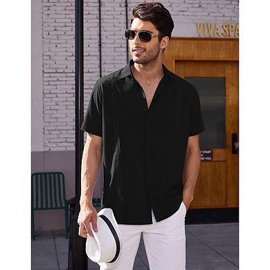 COOFANDY Mens Short Sleeve Cuban Guayabera Shirt Casual Summer Beach Button Down Shirts