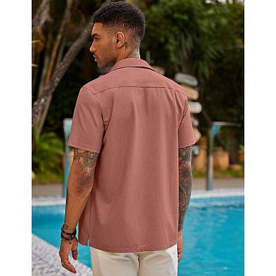 COOFANDY Mens Short Sleeve Cuban Guayabera Shirt Casual Summer Beach Button Down Shirts
