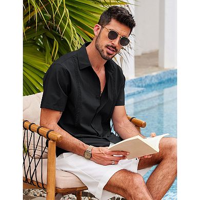 COOFANDY Mens Short Sleeve Cuban Guayabera Shirt Casual Summer Beach Button Down Shirts