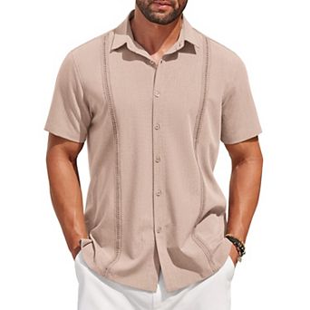 COOFANDY Mens Short Sleeve Cuban Guayabera Shirt Casual Summer Beach Button Down Shirts