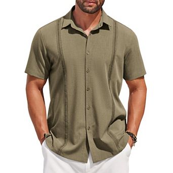 COOFANDY Mens Short Sleeve Cuban Guayabera Shirt Casual Summer Beach Button Down Shirts