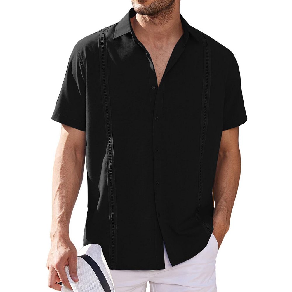 COOFANDY Mens Short Sleeve Cuban Guayabera Shirt Casual Summer Beach ...