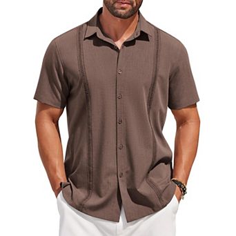 COOFANDY Mens Short Sleeve Cuban Guayabera Shirt Casual Summer Beach Button Down Shirts