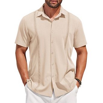 COOFANDY Mens Short Sleeve Cuban Guayabera Shirt Casual Summer Beach Button Down Shirts