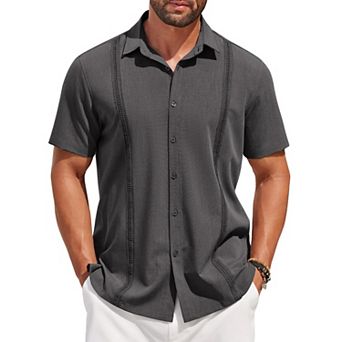 COOFANDY Mens Short Sleeve Cuban Guayabera Shirt Casual Summer Beach Button Down Shirts