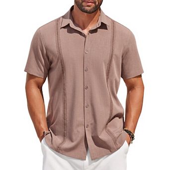 COOFANDY Mens Short Sleeve Cuban Guayabera Shirt Casual Summer Beach Button Down Shirts