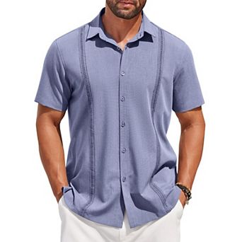 COOFANDY Mens Short Sleeve Cuban Guayabera Shirt Casual Summer Beach Button Down Shirts