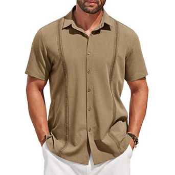 COOFANDY Mens Short Sleeve Cuban Guayabera Shirt Casual Summer Beach Button Down Shirts