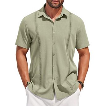 COOFANDY Mens Short Sleeve Cuban Guayabera Shirt Casual Summer Beach Button Down Shirts