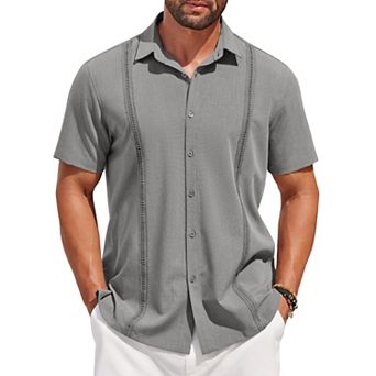 COOFANDY Mens Short Sleeve Cuban Guayabera Shirt Casual Summer Beach Button Down Shirts