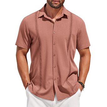 COOFANDY Mens Short Sleeve Cuban Guayabera Shirt Casual Summer Beach Button Down Shirts