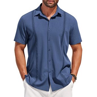 COOFANDY Mens Short Sleeve Cuban Guayabera Shirt Casual Summer Beach Button Down Shirts