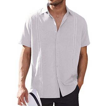 COOFANDY Mens Short Sleeve Cuban Guayabera Shirt Casual Summer Beach Button Down Shirts