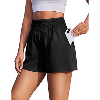 PINSPARK Women's 3"High Waisted Athletic Running Shorts Quick Dry Linerless Gym Shorts with Pockets