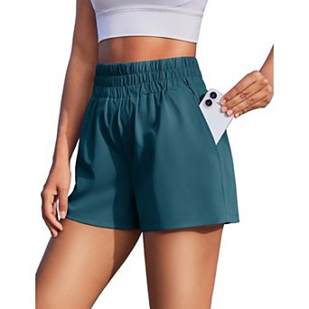 Pinspark Women's 3"High Waisted Athletic Running Shorts Quick Dry Linerless Gym Shorts with Pockets