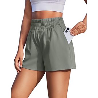 PINSPARK Women's 3"High Waisted Athletic Running Shorts Quick Dry Linerless Gym Shorts with Pockets