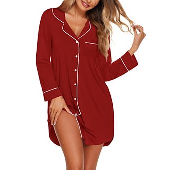 Ekouaer Nightgowns for Women Button Down Sleepshirt Long Sleeve Nightshirt Nursing Sleepwear