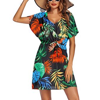 Ekouaer Womens Apparel Short Sleeve Beachwear Coverups, Loose V-Neck Bikini Beach Tunic Top