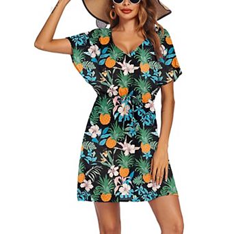 Ekouaer Womens Apparel Short Sleeve Beachwear Coverups, Loose V-Neck Bikini Beach Tunic Top
