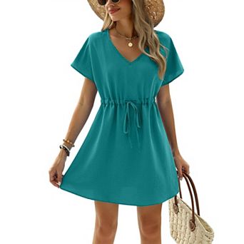 Ekouaer Womens Apparel Short Sleeve Beachwear Coverups, Loose V-Neck Bikini Beach Tunic Top