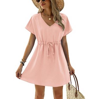 Ekouaer Womens Apparel Short Sleeve Beachwear Coverups, Loose V-Neck Bikini Beach Tunic Top