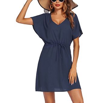 Ekouaer Womens Apparel Short Sleeve Beachwear Coverups, Loose V-Neck Bikini Beach Tunic Top