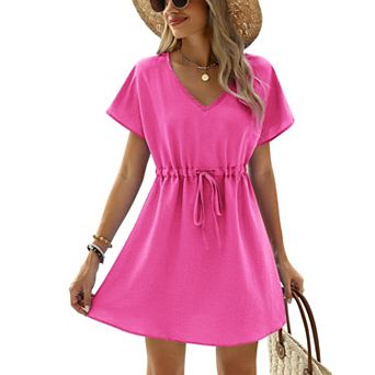 Ekouaer Womens Apparel Short Sleeve Beachwear Coverups, Loose V-Neck Bikini Beach Tunic Top