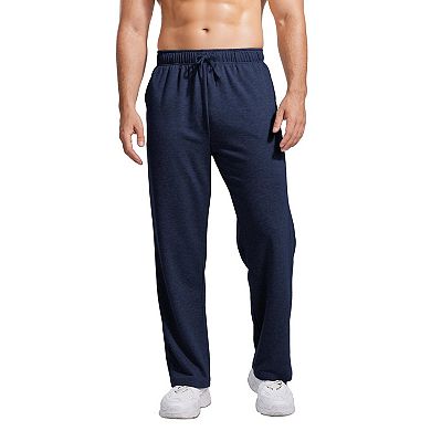 PINSPARK Men's Lightweight Cotton Sweatpants Baggy Open Bottom Lounge Jogger Pants with Pockets