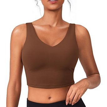 Pinspark Women's V Neck Longline Padded Sports Bra Built-in Bra Athletic Yoga Workout Tank Top