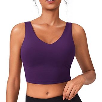 Pinspark Women's V Neck Longline Padded Sports Bra Built-in Bra Athletic Yoga Workout Tank Top