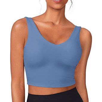 PINSPARK Women's V Neck Longline Padded Sports Bra Built-in Bra Athletic Yoga Workout Tank Top