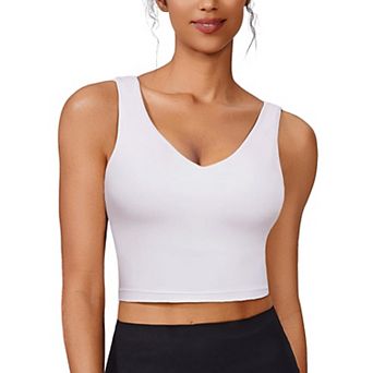 Pinspark Women's V Neck Longline Padded Sports Bra Built-in Bra Athletic Yoga Workout Tank Top
