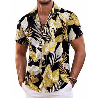 COOFANDY Mens Hawaiian Shirt Short Sleeve Button Down Shirts Tropical Floral Summer Beach Shirts