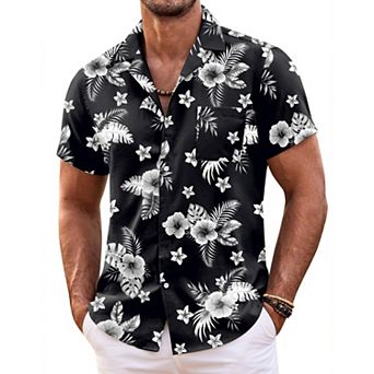 COOFANDY Mens Hawaiian Shirt Short Sleeve Button Down Shirts Tropical Floral Summer Beach Shirts