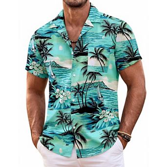 COOFANDY Mens Hawaiian Shirt Short Sleeve Button Down Shirts Tropical Floral Summer Beach Shirts