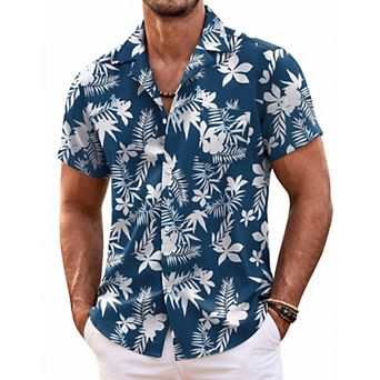 COOFANDY Mens Hawaiian Shirt Short Sleeve Button Down Shirts Tropical Floral Summer Beach Shirts