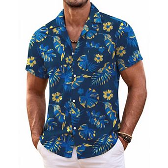 COOFANDY Mens Hawaiian Shirt Short Sleeve Button Down Shirts Tropical Floral Summer Beach Shirts