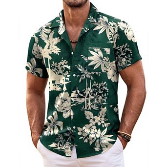 COOFANDY Mens Hawaiian Shirt Short Sleeve Button Down Shirts Tropical Floral Summer Beach Shirts