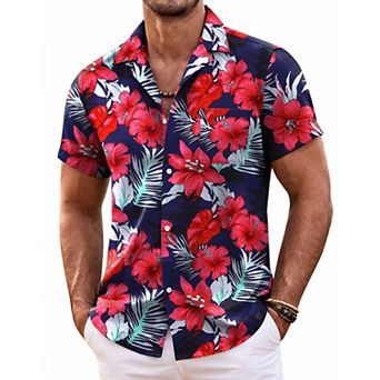 COOFANDY Mens Hawaiian Shirt Short Sleeve Button Down Shirts Tropical Floral Summer Beach Shirts