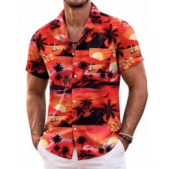 COOFANDY Mens Hawaiian Shirt Short Sleeve Button Down Shirts Tropical Floral Summer Beach Shirts