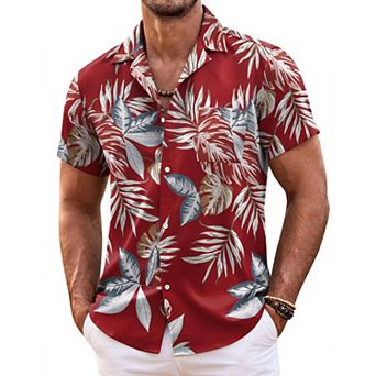 COOFANDY Mens Hawaiian Shirt Short Sleeve Button Down Shirts Tropical Floral Summer Beach Shirts