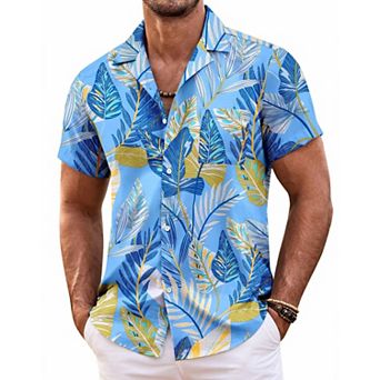 COOFANDY Mens Hawaiian Shirt Short Sleeve Button Down Shirts Tropical Floral Summer Beach Shirts