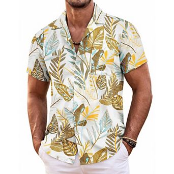COOFANDY Mens Hawaiian Shirt Short Sleeve Button Down Shirts Tropical Floral Summer Beach Shirts