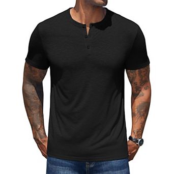 COOFANDY Mens T-Shirts Short Sleeve Henley Shirts Casual Summer Fitted T-Shirts