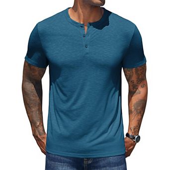 COOFANDY Mens T-Shirts Short Sleeve Henley Shirts Casual Summer Fitted T-Shirts